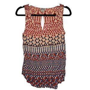Lucky Brand Sleeveless Blouse Colorful Geometrical Shapes V Neck Size XS G